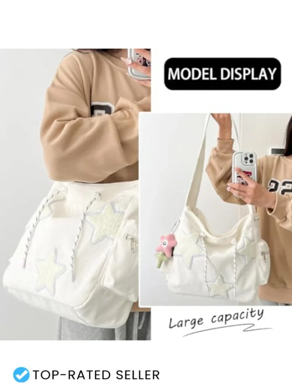 Corduroy Star Crossbody Bag Women Tote Shoulder Hobo Y2K Messenger